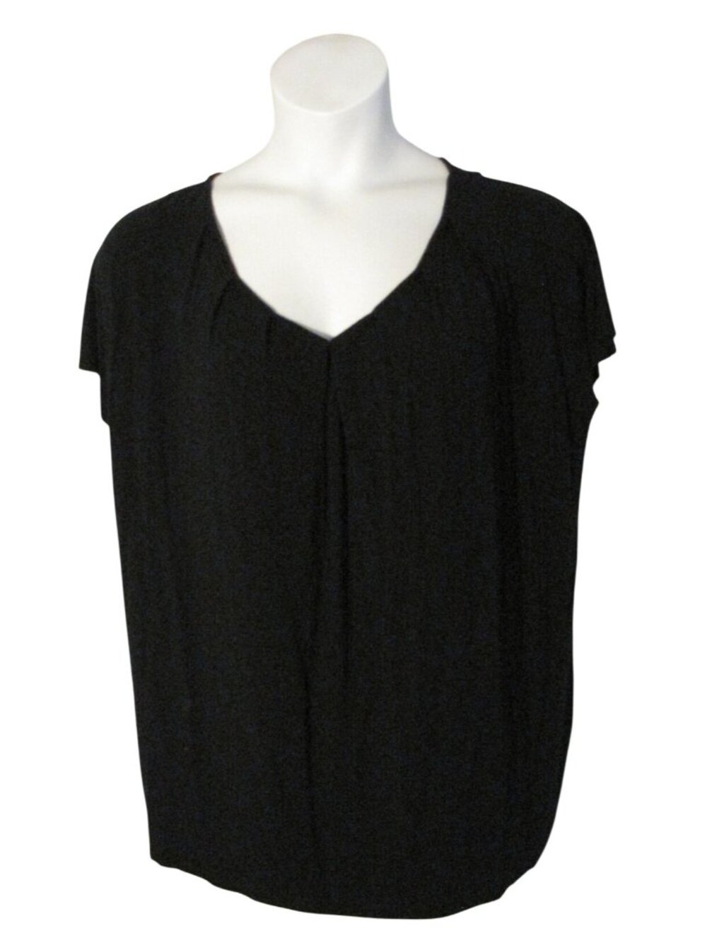 Ralph Lauren 1X Black Jersey Knit Shirt Top Tee Gathered Neckline